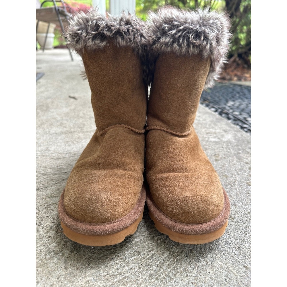 Bearpaw Suede Brown Boots Faux Fur Trim Winter Ankle Booties US 7 - Picture 2 of 9